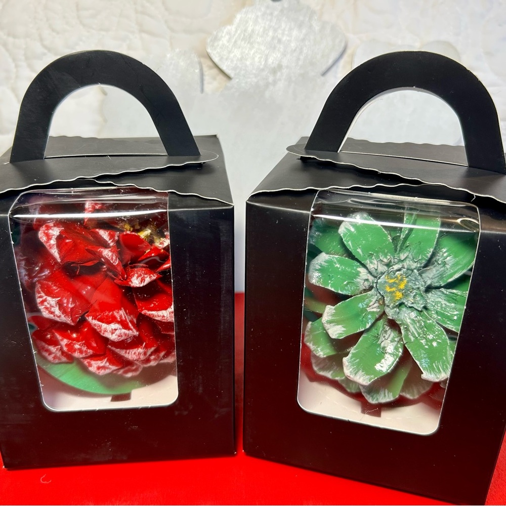 Pinecone Flower Ornament Pair - Handmade